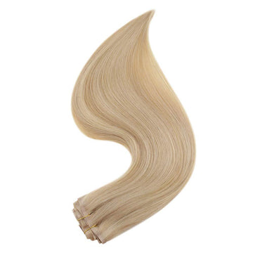 Fshine Clip in Extensions 100% Remy Human Hair 7pcs Ice Blonde #16/22 - FShine Shop